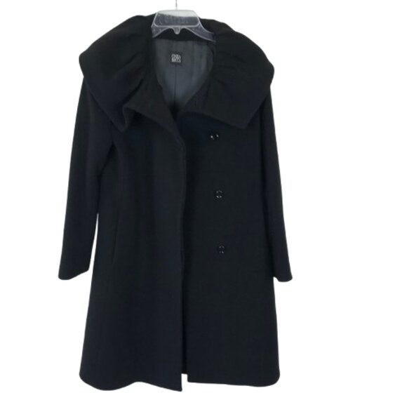 Cinzia Rocca Womens Size 4 Black Wide Collar Wool Angora Blend Designer Coat - Picture 5 of 8